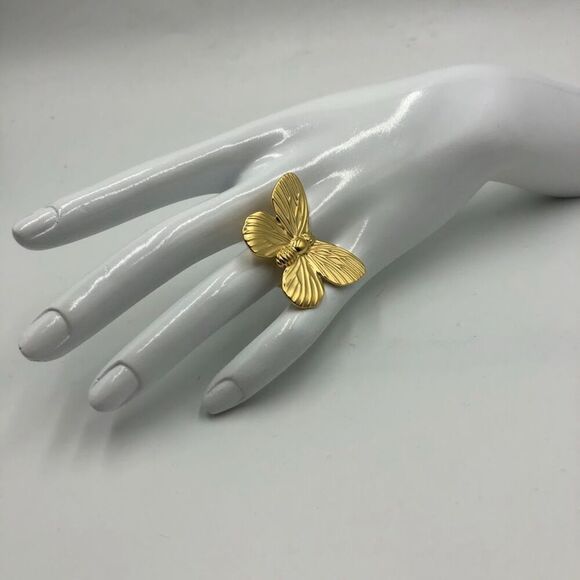 18K Gold Plated Butterfly Women's Statement Ring Open Back Insect Jewelry - Picture 3 of 12